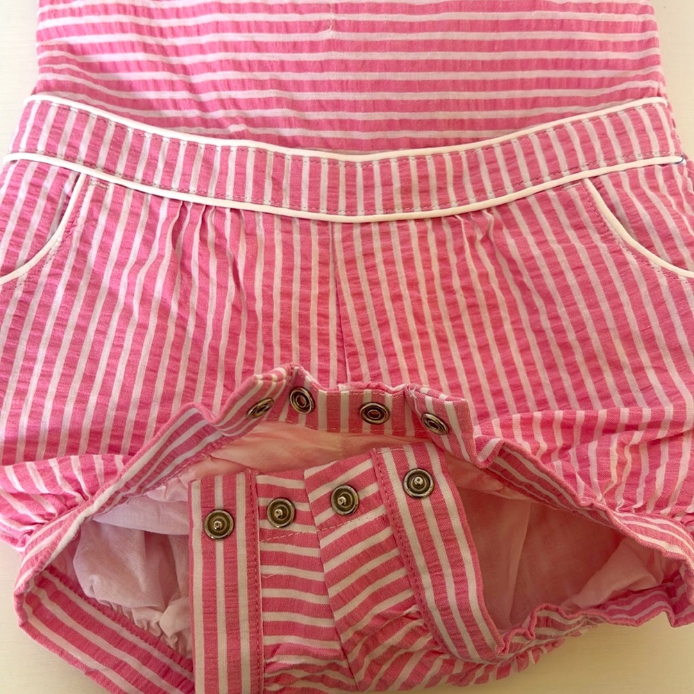 JANIE & JACK | Dolce Pink and White Stripe Seersucker Romper - Picture 13 of 15